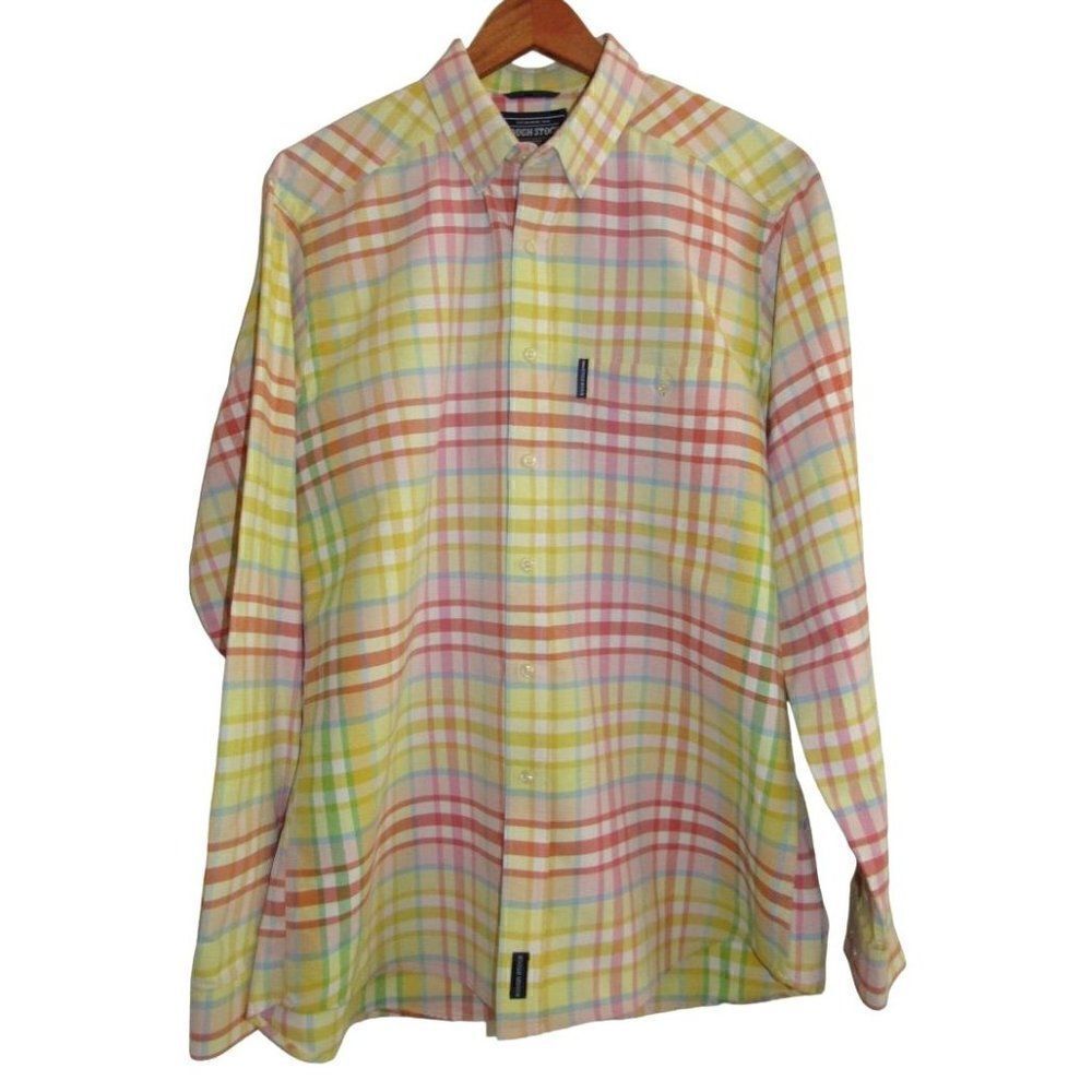Rough Stock‎ Panhandle Slim Yellow & Pink Plaid Long Sleeve Button Up Shirt L